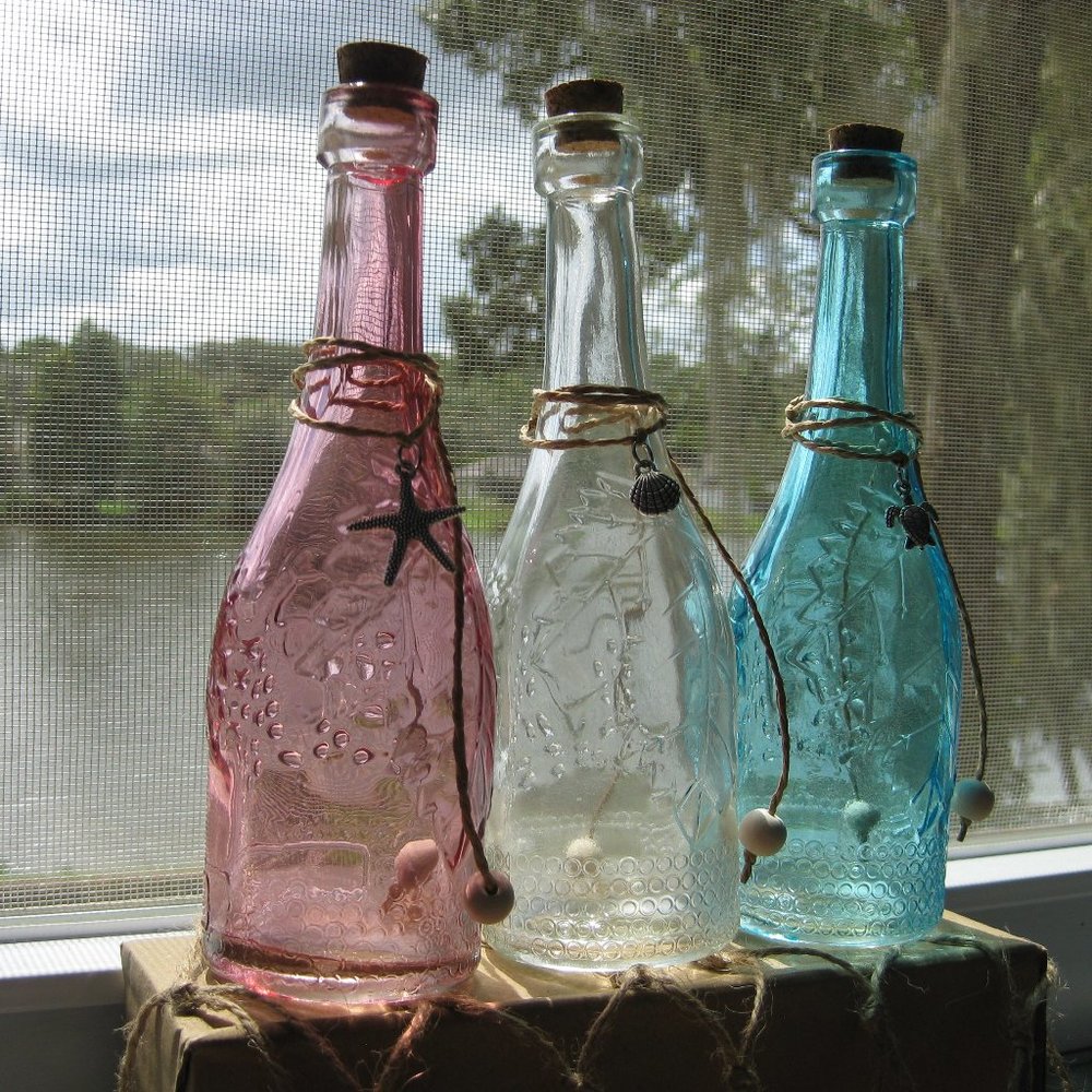 NWOT coastal beach sea ocean colored glass suncatcher charm bottles - Picture 5 of 5